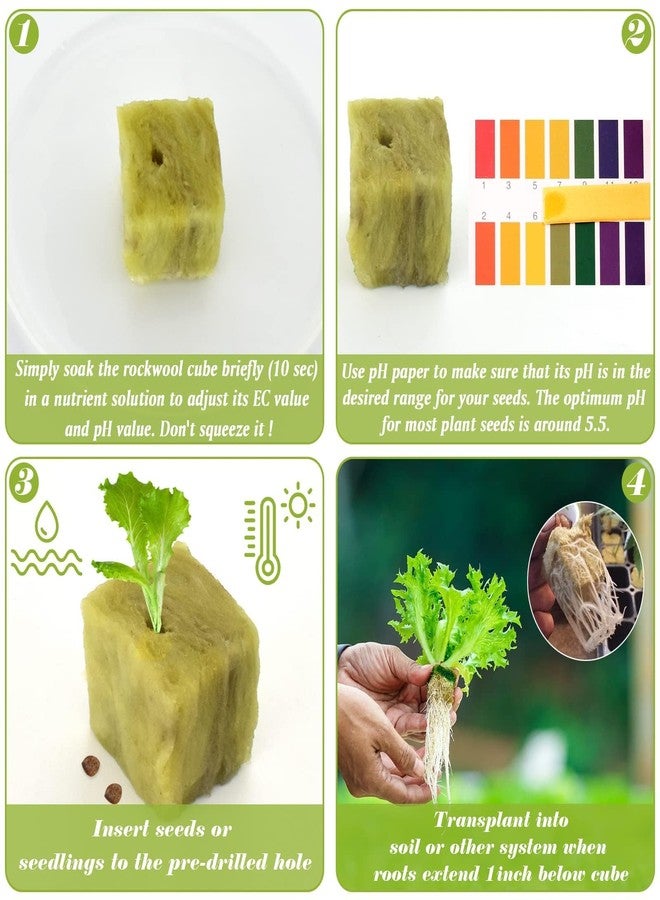 Halatool مكعبات الصوف الصخري من هالاتول مقاس 1 بوصة، مكعبات صوف صخري للحدائق، مكعبات صوف حجري للزراعة، شمعات بدء الزراعة المائية، الزراعة بدون تربة، استنساخ النباتات، بدء الإنبات (4 أوراق، 200 شمعة إجمالاً) - Image 3